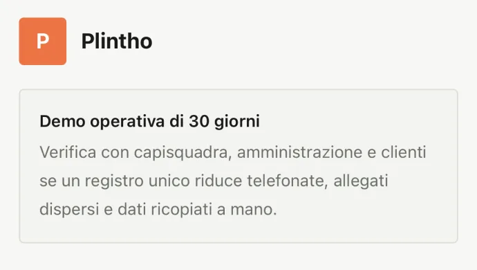 Avvio della demo operativa di Plintho